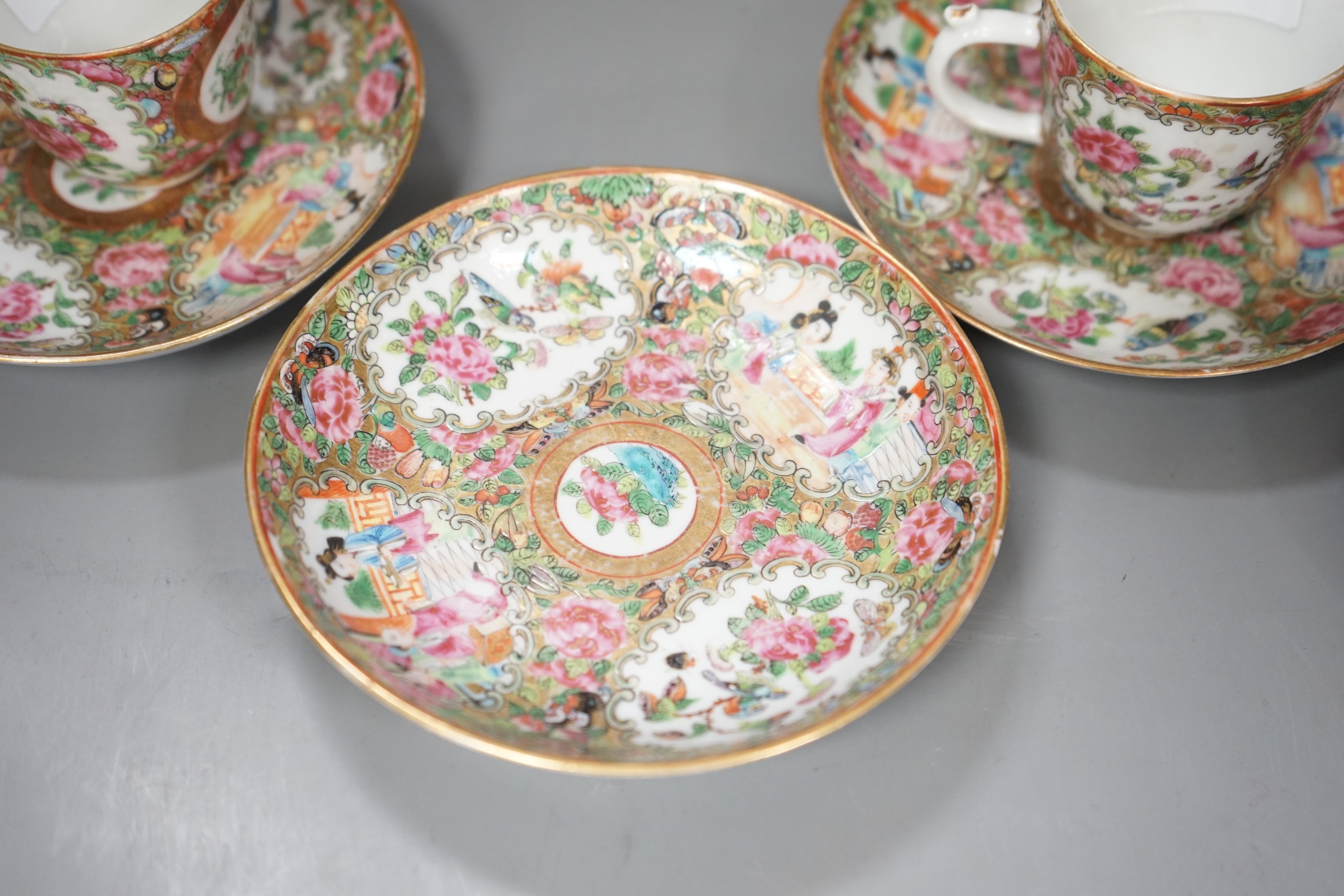 A set of four 19th century Chinese famille rose coffee cups and saucers